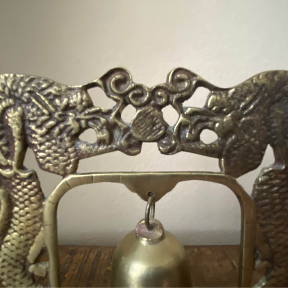 Vintage Chinese Brass Bell on Ornate Dragon Arch with Mallet - Picture 4 of 7